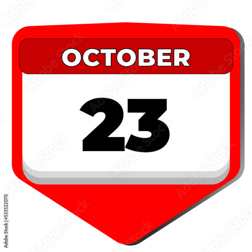 23 October vector icon calendar day. 23 date of October. Twenty third day of October. 23th date number. 23 day calendar. Twenty three date. Flag of Ukraine, Black Ribbon Day