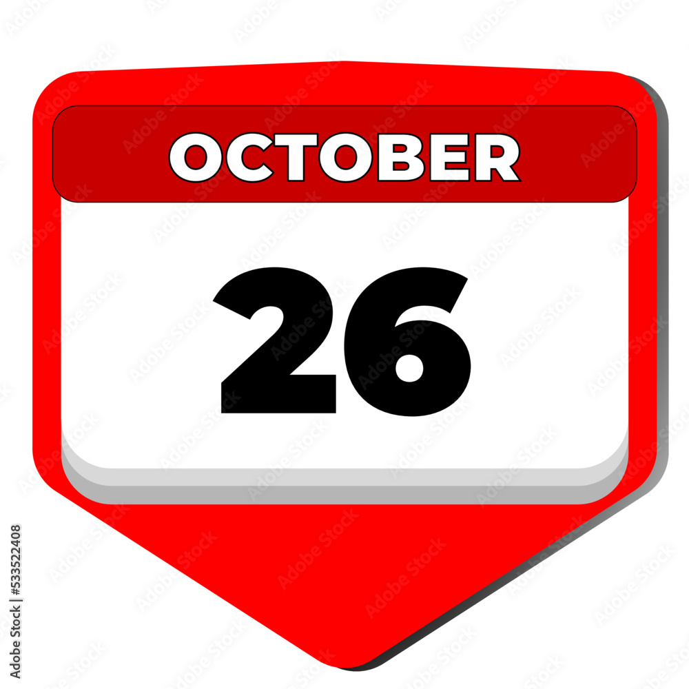 26 October vector icon calendar day. 26 date of October. Twenty sixth day of October. 26th date number. 26 day calendar. Twenty six date. Malaysia Independence Day, women equality 26 October vector icon calendar day. 26 date of October. Twenty sixth day of October. 26th date number. 26 day calendar. Twenty six date. Malaysia Independence Day, women equality