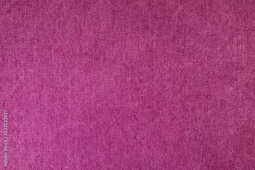 Fototapeta premium Texture background of velours purple fabric. Fabric texture of upholstery furniture textile material, design interior, wall decor. Fabric texture close up, backdrop, wallpaper.