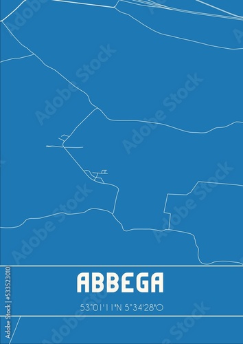Blueprint of the map of Abbega located in Fryslan the Netherlands.