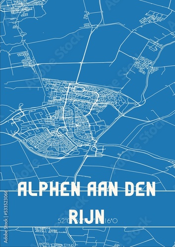 Blueprint of the map of Alphen aan den Rijn located in Zuid-Holland the Netherlands. photo