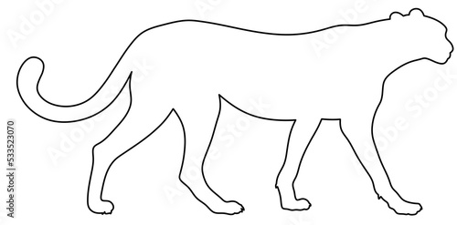 Isolated silhouette of a cheetah. Outline illustration of a cheetah.