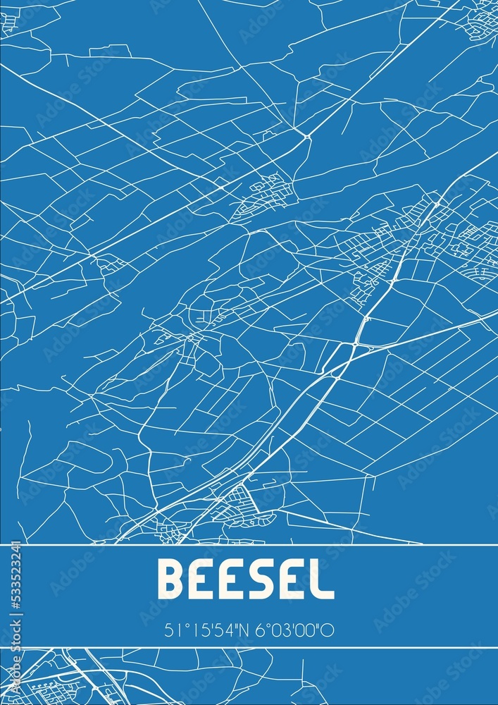 Blueprint of the map of Beesel located in Limburg the Netherlands.