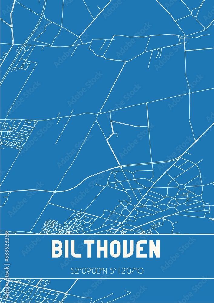 Fototapeta premium Blueprint of the map of Bilthoven located in Utrecht the Netherlands.