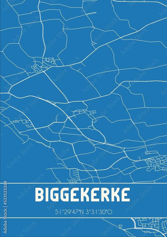 Blueprint of the map of Biggekerke located in Zeeland the Netherlands. Blueprint of the map of Biggekerke located in Zeeland the Netherlands.