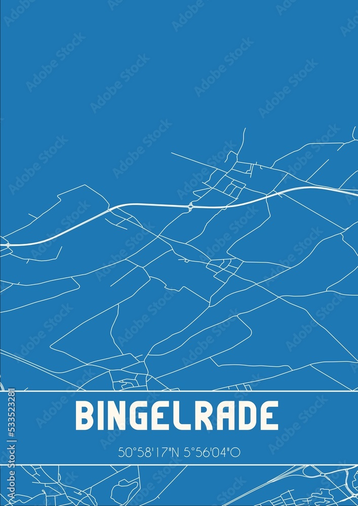 Blueprint of the map of Bingelrade located in Limburg the Netherlands. Blueprint of the map of Bingelrade located in Limburg the Netherlands.