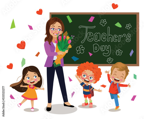 teacher and cute kids teachers day