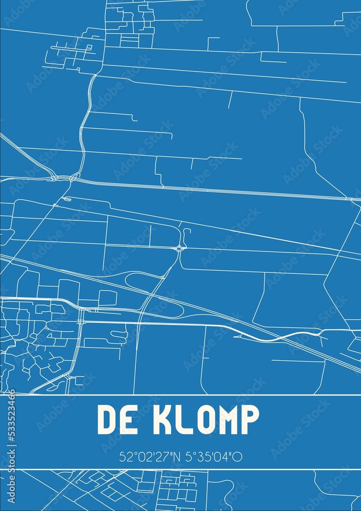 Blueprint of the map of De Klomp located in Gelderland the Netherlands.