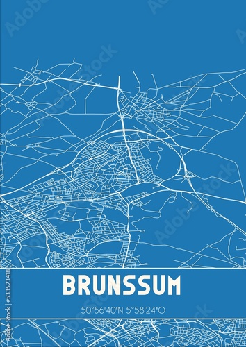 Blueprint of the map of Brunssum located in Limburg the Netherlands.