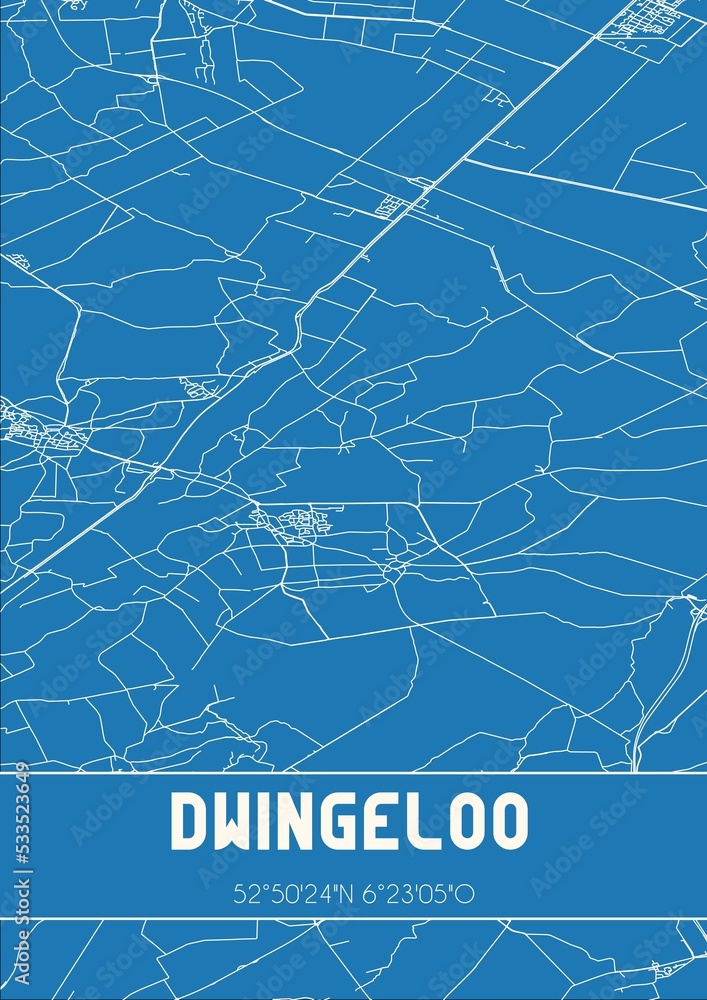 Blueprint of the map of Dwingeloo located in Drenthe the Netherlands.