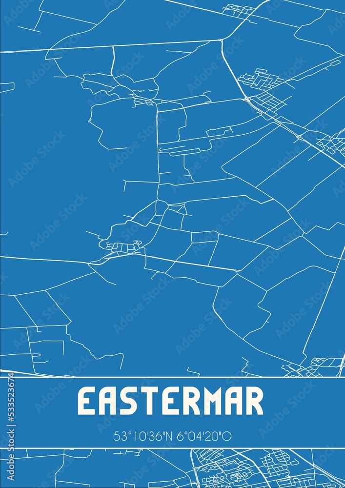 Blueprint of the map of Eastermar located in Fryslan the Netherlands.