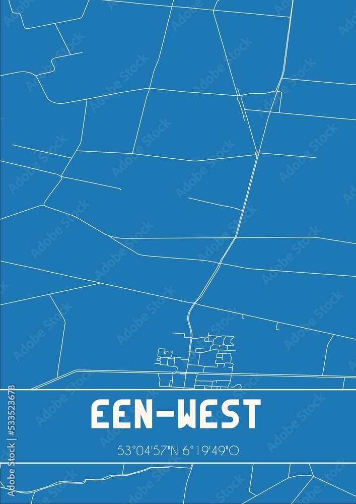 Blueprint of the map of Een-West located in Drenthe the Netherlands.