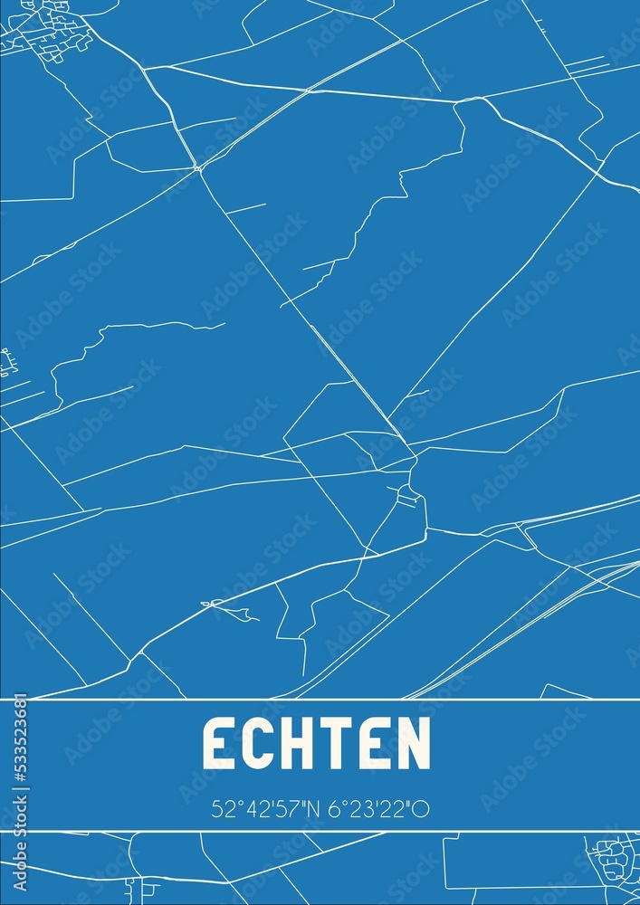 Blueprint of the map of Echten located in Drenthe the Netherlands.