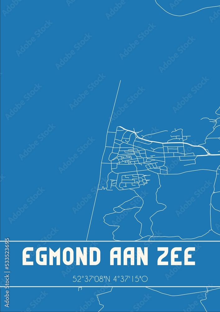 Blueprint of the map of Egmond aan Zee located in NoordHolland the