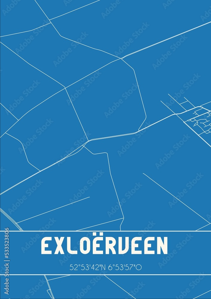 Blueprint of the map of Exloërveen located in Drenthe the Netherlands.