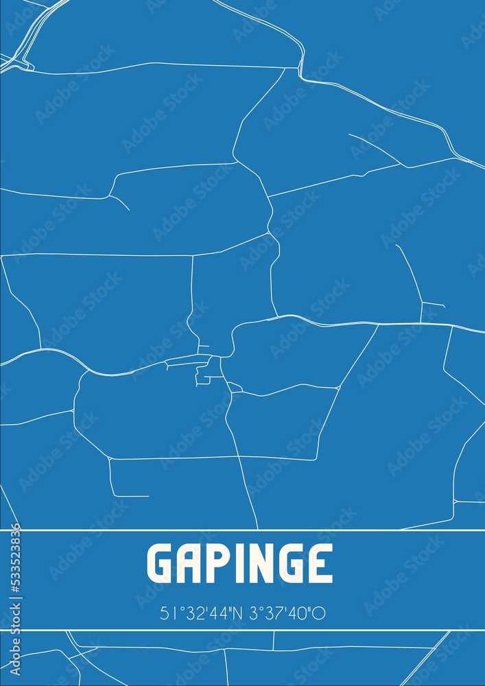 Blueprint of the map of Gapinge located in Zeeland the Netherlands.