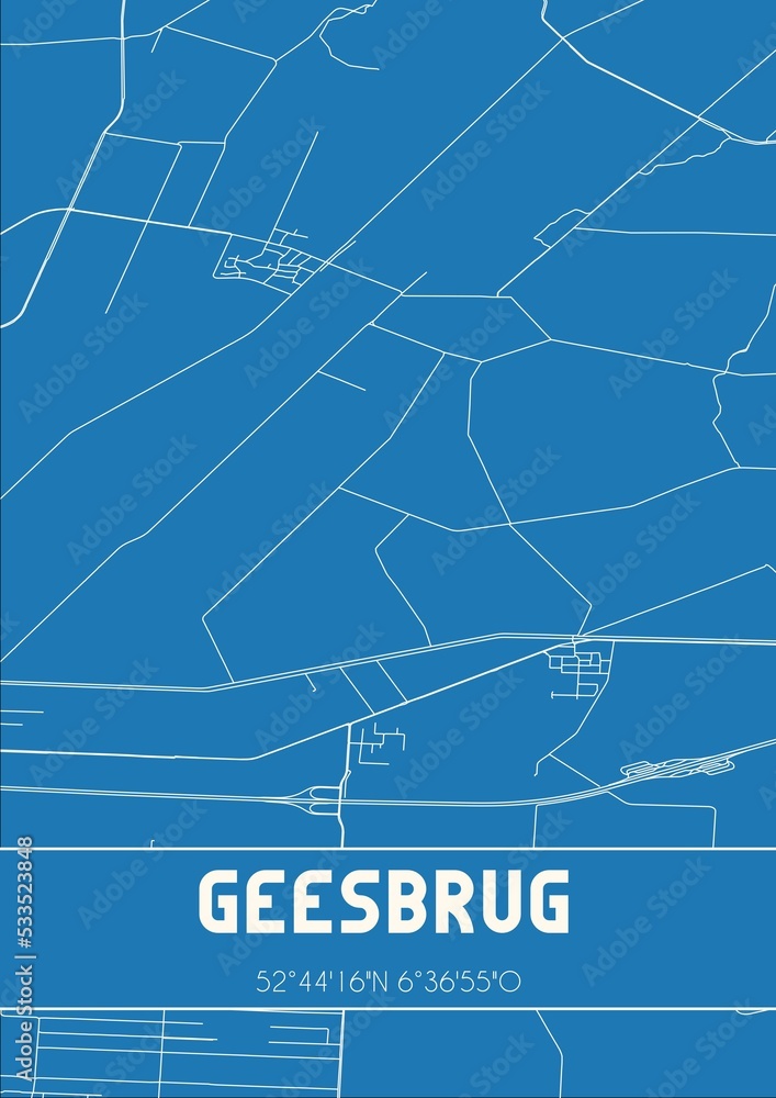 Blueprint of the map of Geesbrug located in Drenthe the Netherlands.
