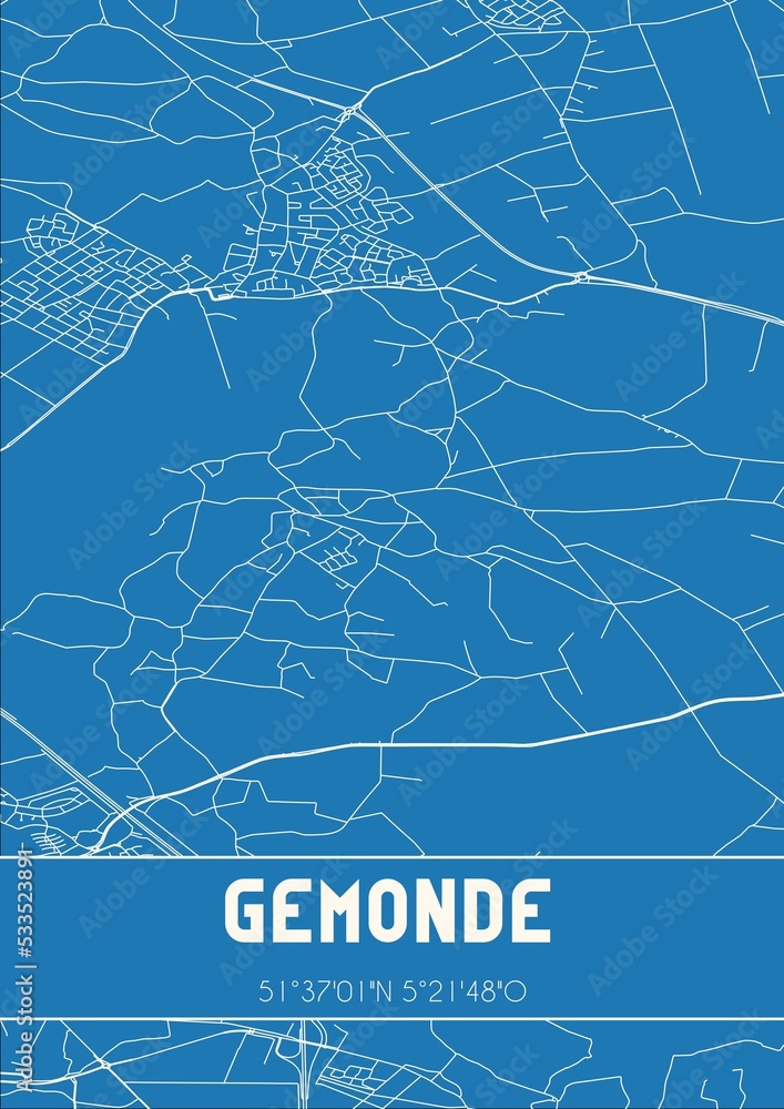Blueprint of the map of Gemonde located in Noord-Brabant the Netherlands.