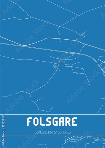 Blueprint of the map of Folsgare located in Fryslan the Netherlands.