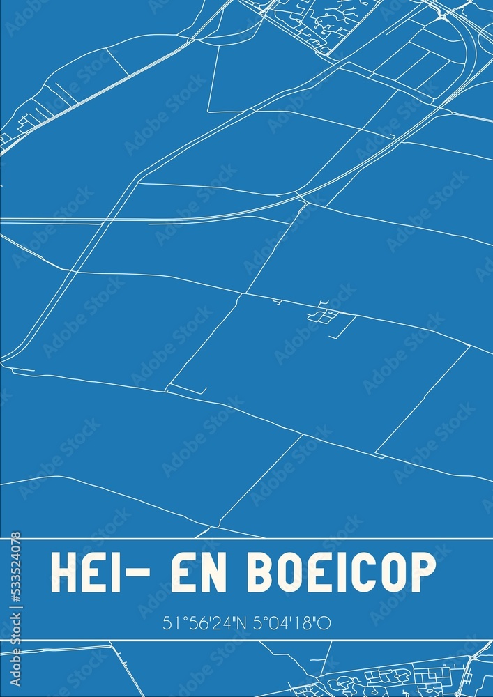 Blueprint of the map of Hei- en Boeicop located in Utrecht the Netherlands.