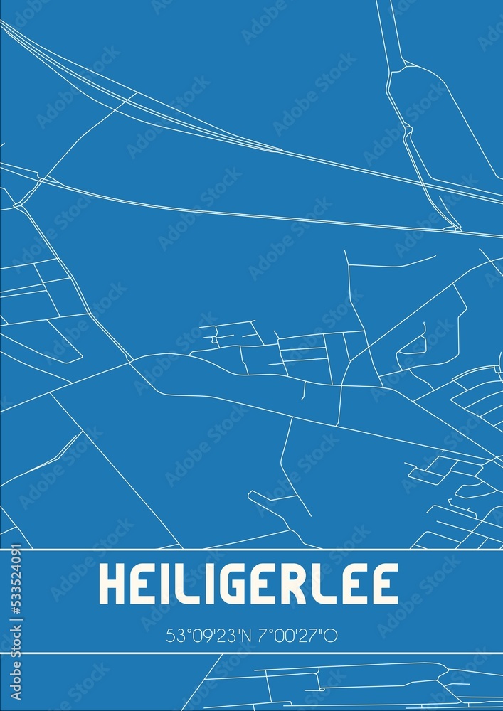 Blueprint of the map of Heiligerlee located in Groningen the Netherlands.