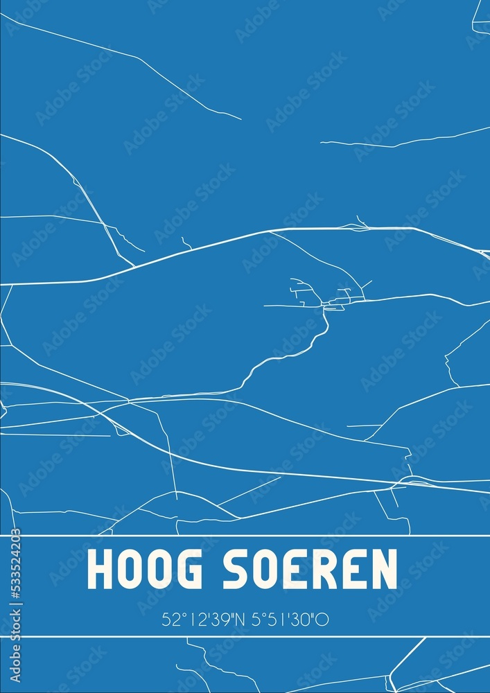 Blueprint of the map of Hoog Soeren located in Gelderland the Netherlands.