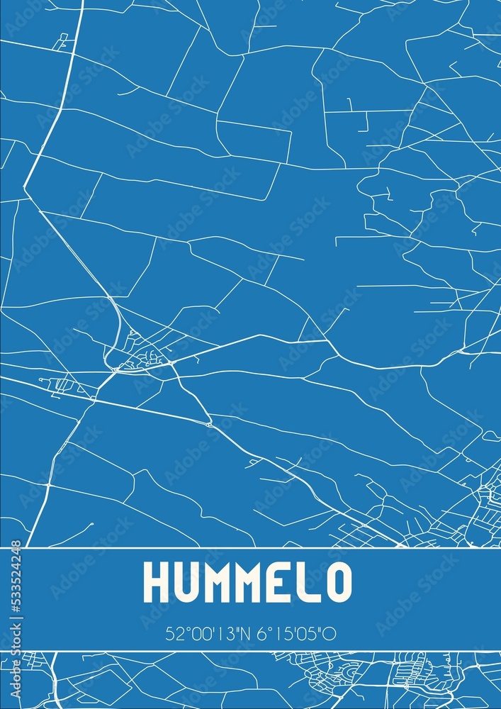 Blueprint of the map of Hummelo located in Gelderland the Netherlands.