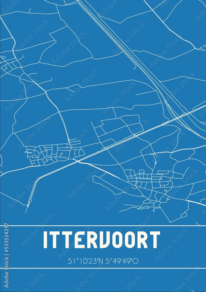Blueprint of the map of Ittervoort located in Limburg the Netherlands.