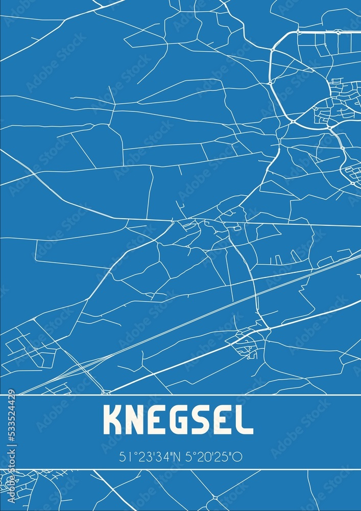 Blueprint of the map of Knegsel located in Noord-Brabant the Netherlands.