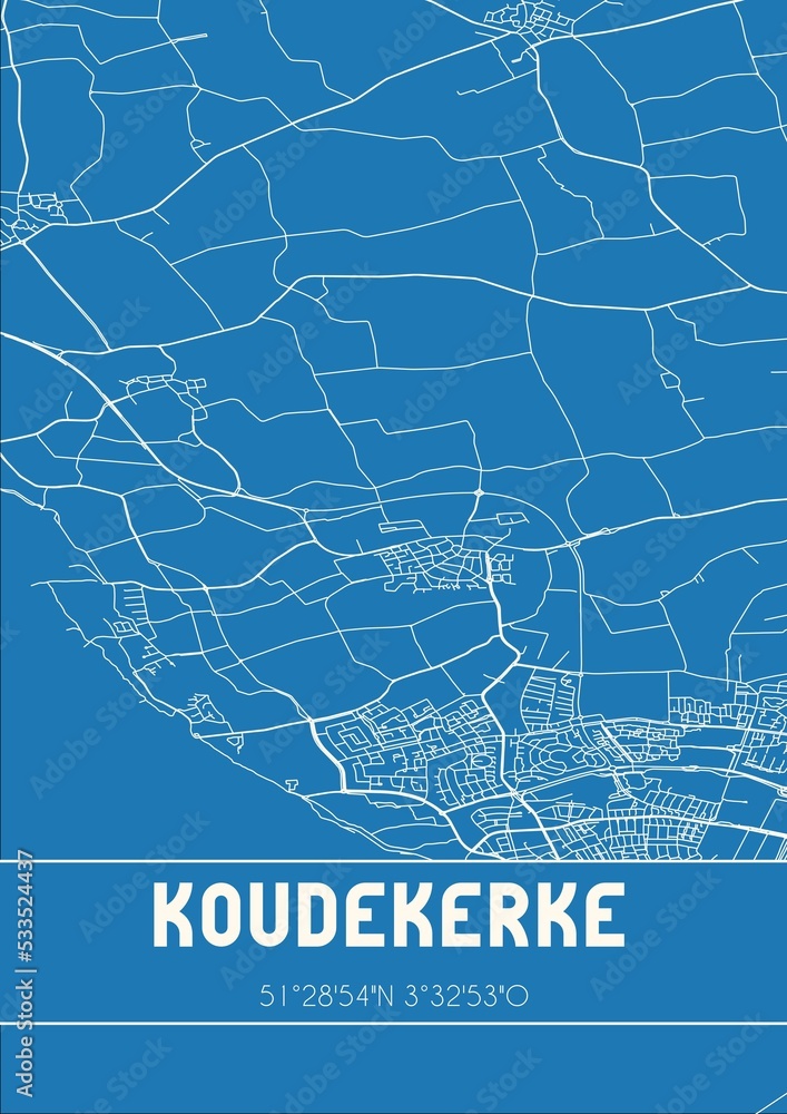 Blueprint of the map of Koudekerke located in Zeeland the Netherlands.