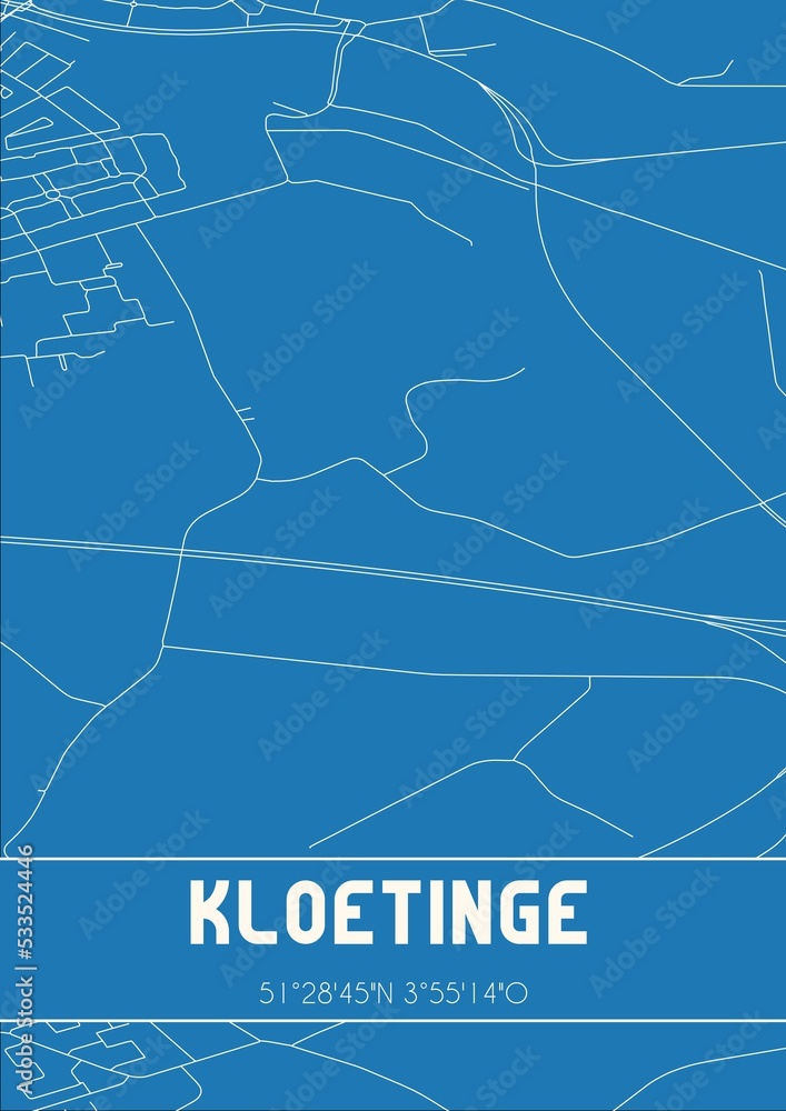 Blueprint of the map of Kloetinge located in Zeeland the Netherlands.