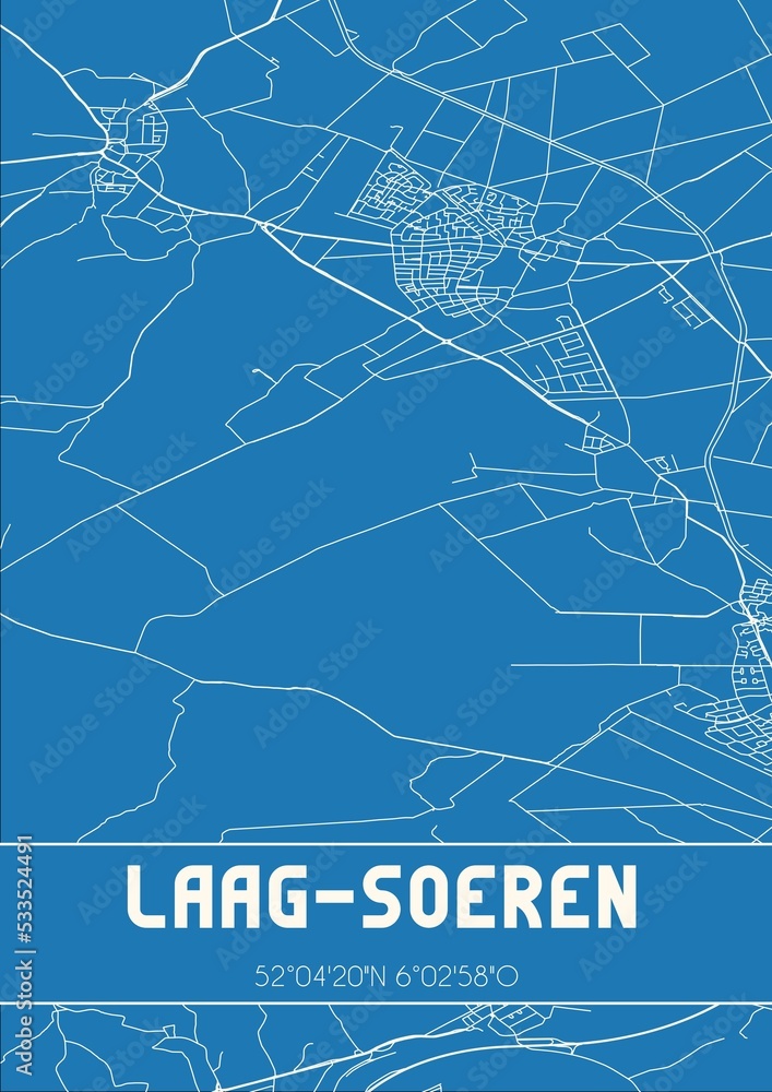 Blueprint of the map of Laag-Soeren located in Gelderland the Netherlands.