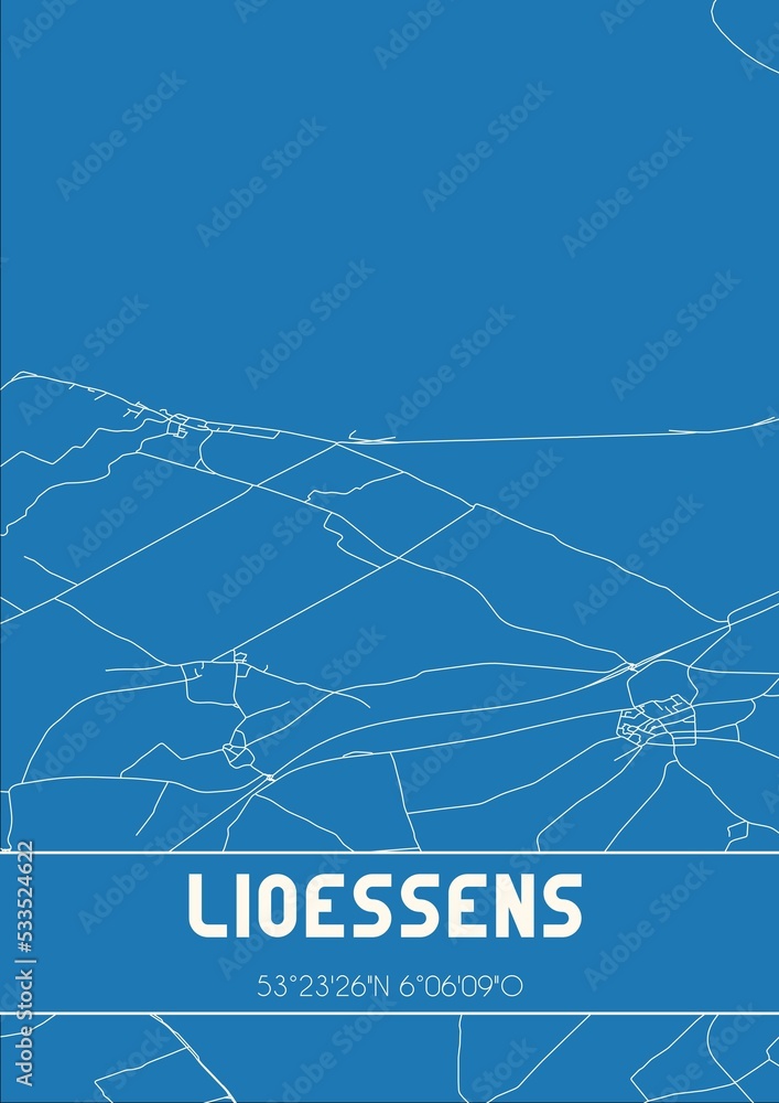 Blueprint of the map of Lioessens located in Fryslan the Netherlands. Blueprint of the map of Lioessens located in Fryslan the Netherlands.
