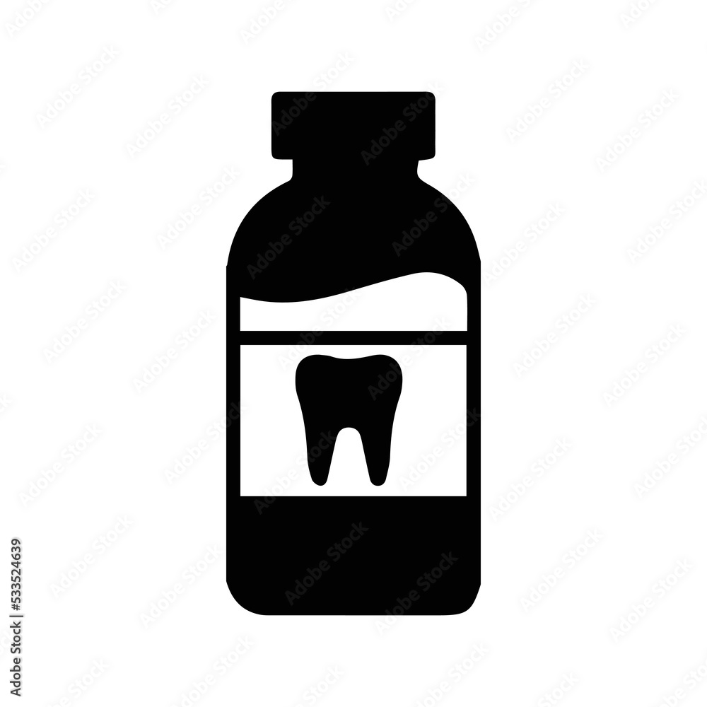 Obraz premium Dental hygiene mouthwash teeth icon | Black Vector illustration |