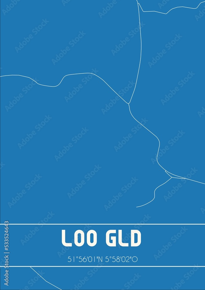 Blueprint of the map of Loo Gld located in Gelderland the Netherlands. Blueprint of the map of Loo Gld located in Gelderland the Netherlands.
