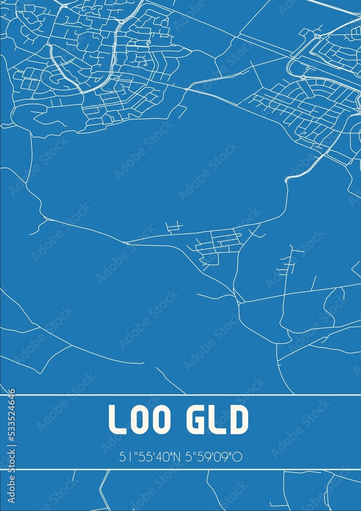Blueprint of the map of Loo Gld located in Gelderland the Netherlands.