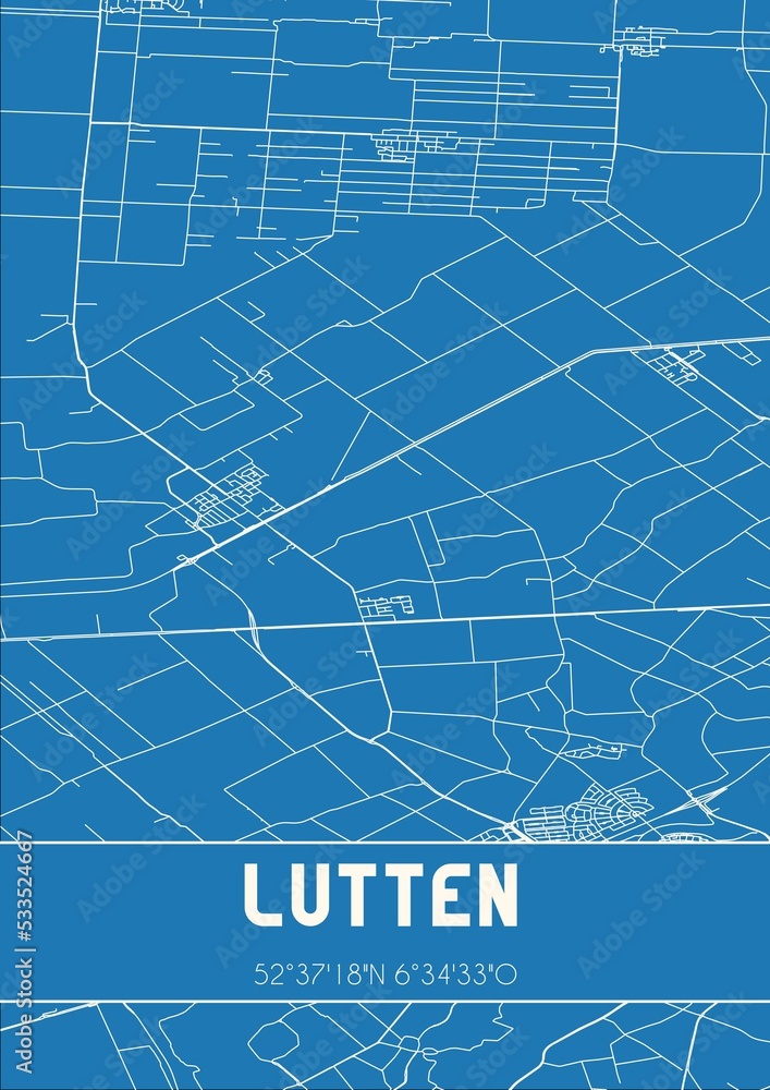 Blueprint of the map of Lutten located in Overijssel the Netherlands.