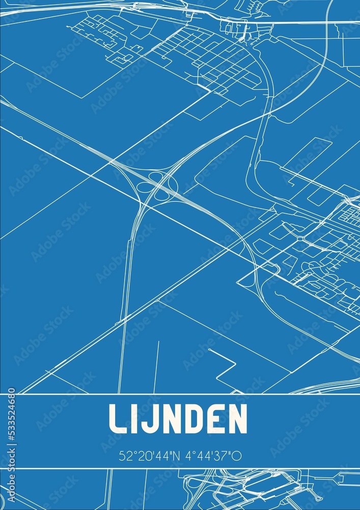 Blueprint of the map of Lijnden located in Noord-Holland the Netherlands.