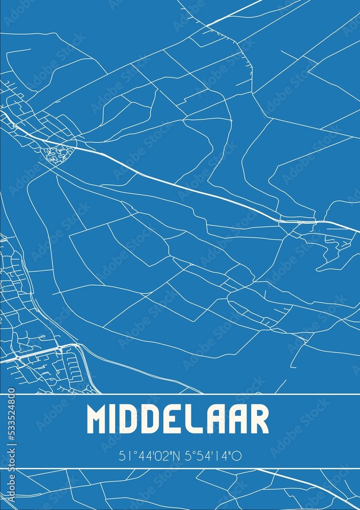 Blueprint of the map of Middelaar located in Limburg the Netherlands. Blueprint of the map of Middelaar located in Limburg the Netherlands.