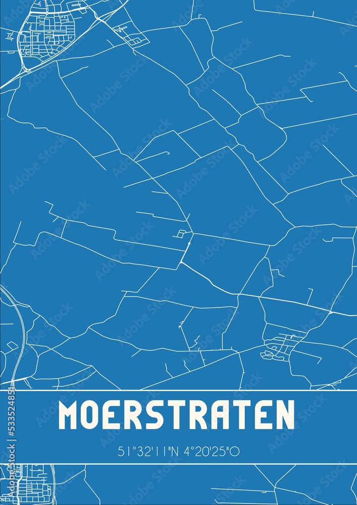 Blueprint of the map of Moerstraten located in Noord-Brabant the Netherlands.