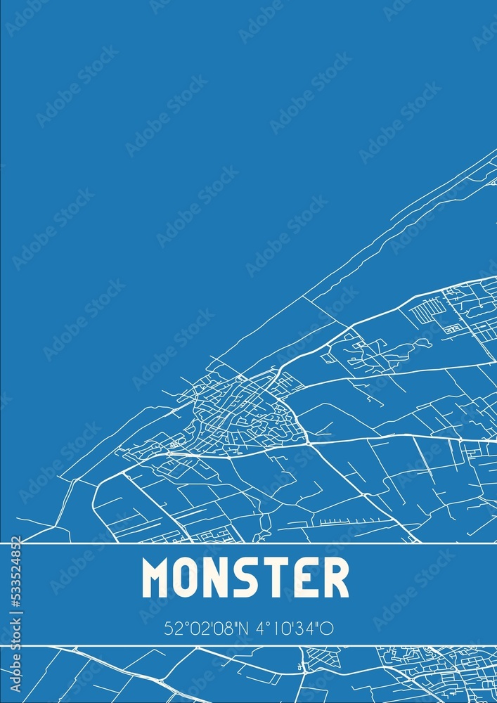Blueprint of the map of Monster located in Zuid-Holland the Netherlands.