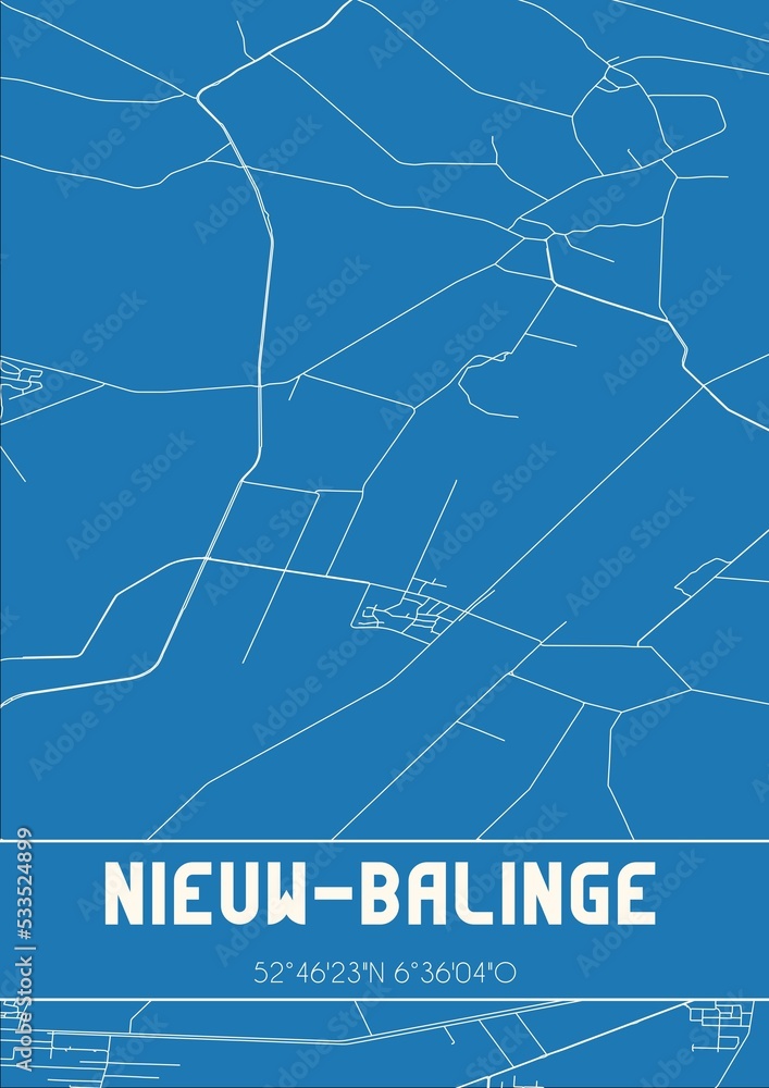 Blueprint of the map of Nieuw-Balinge located in Drenthe the Netherlands.