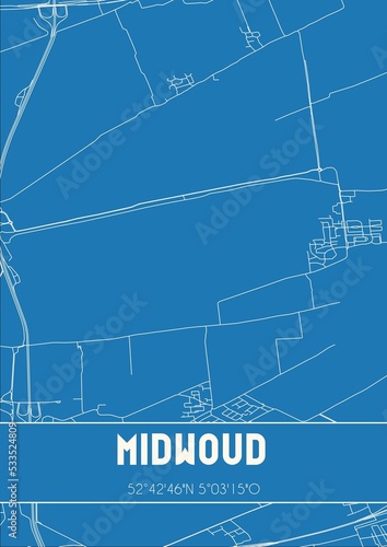 Blueprint of the map of Midwoud located in Noord-Holland the Netherlands.
