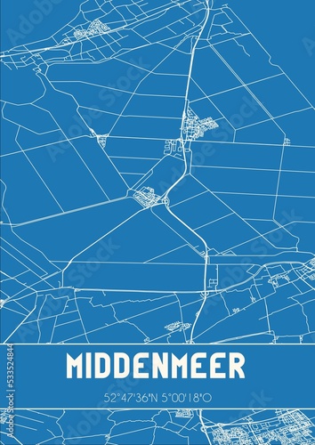 Blueprint of the map of Middenmeer located in Noord-Holland the Netherlands.