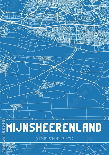 Blueprint of the map of Mijnsheerenland located in Zuid-Holland the Netherlands. photo