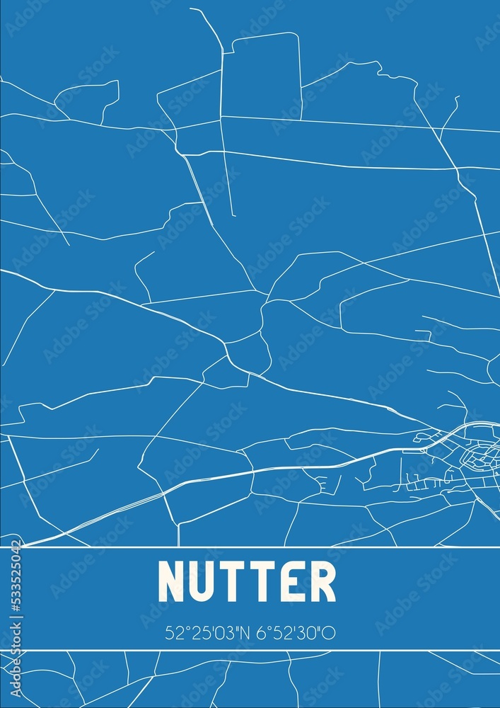 Blueprint of the map of Nutter located in Overijssel the Netherlands.