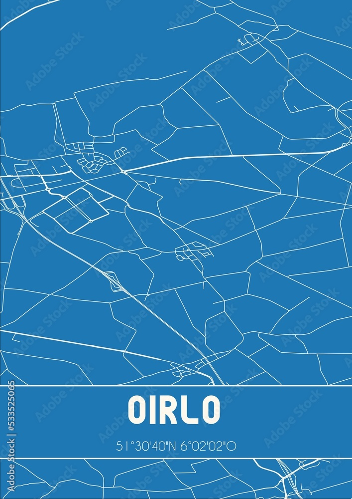 Blueprint of the map of Oirlo located in Limburg the Netherlands.