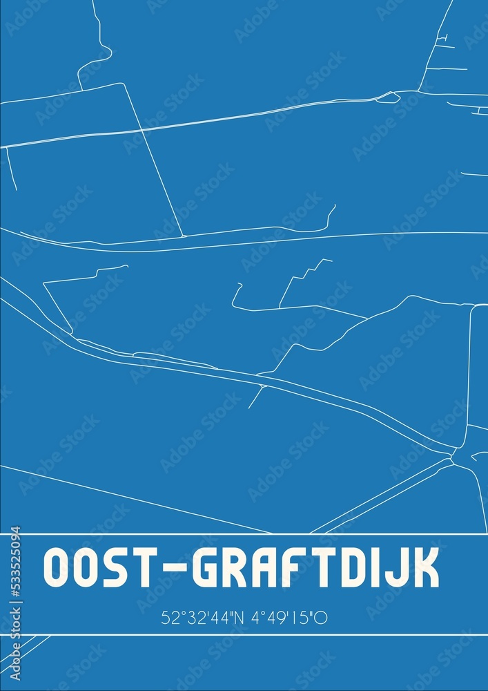 Blueprint of the map of Oost-Graftdijk located in Noord-Holland the Netherlands.