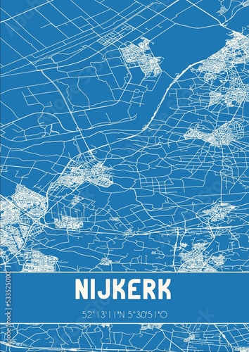 Blueprint of the map of Nijkerk located in Gelderland the Netherlands.