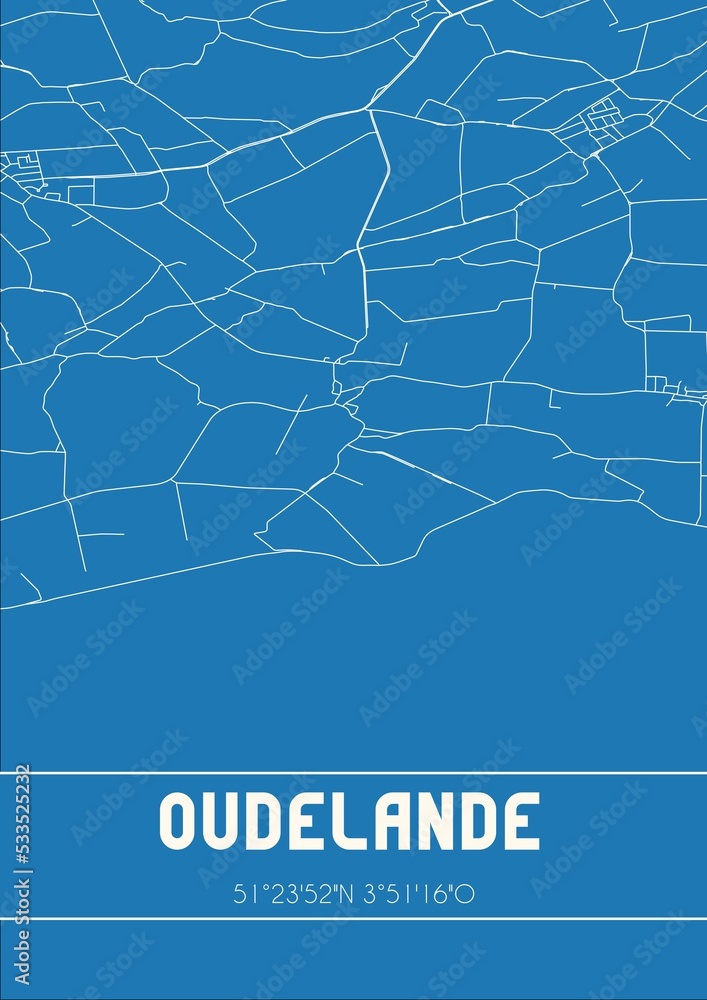 Fototapeta premium Blueprint of the map of Oudelande located in Zeeland the Netherlands.